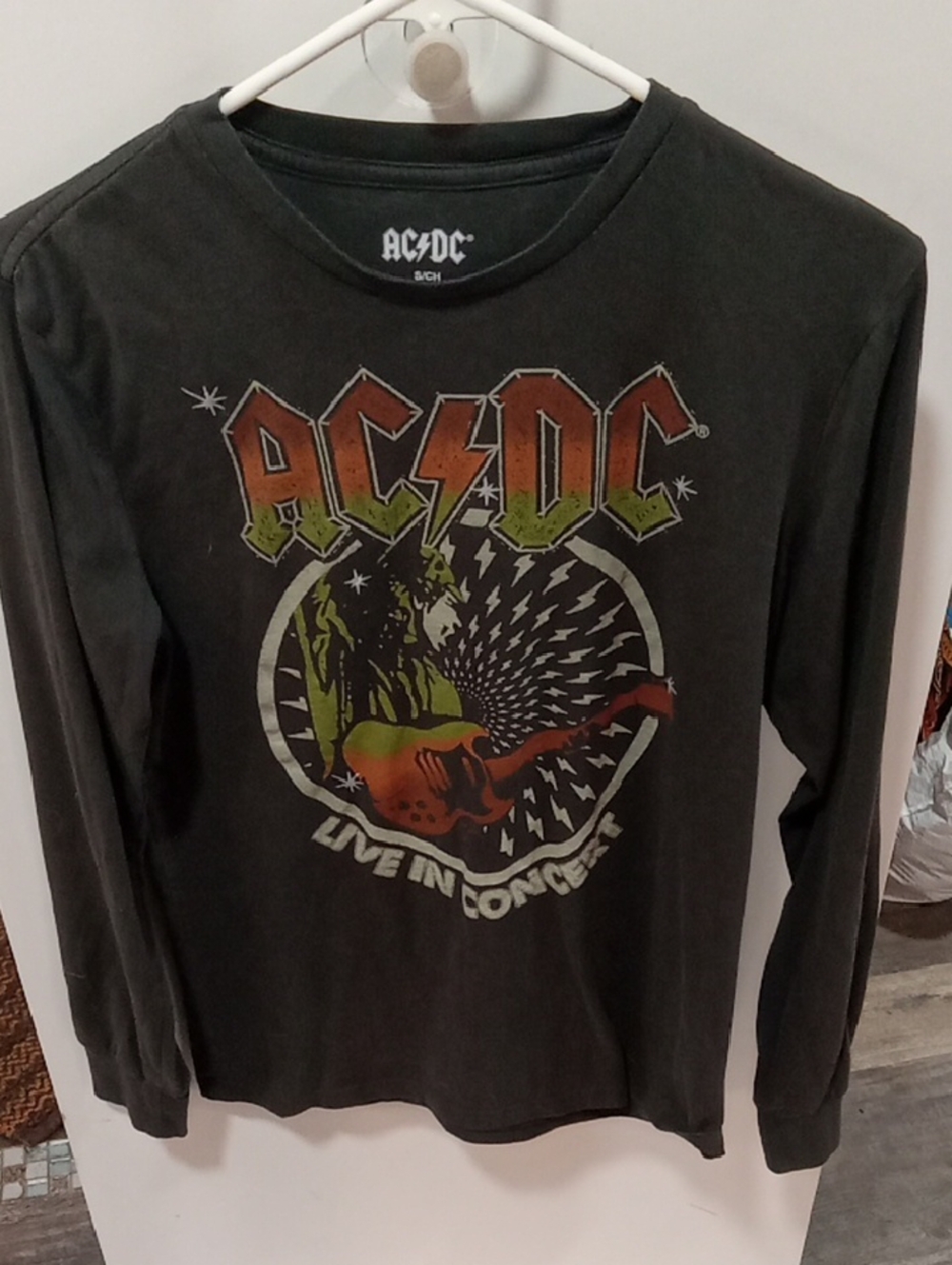 (521) AC/DC Kids Long Sleeve Tee - Black with Green & Orange Graphic